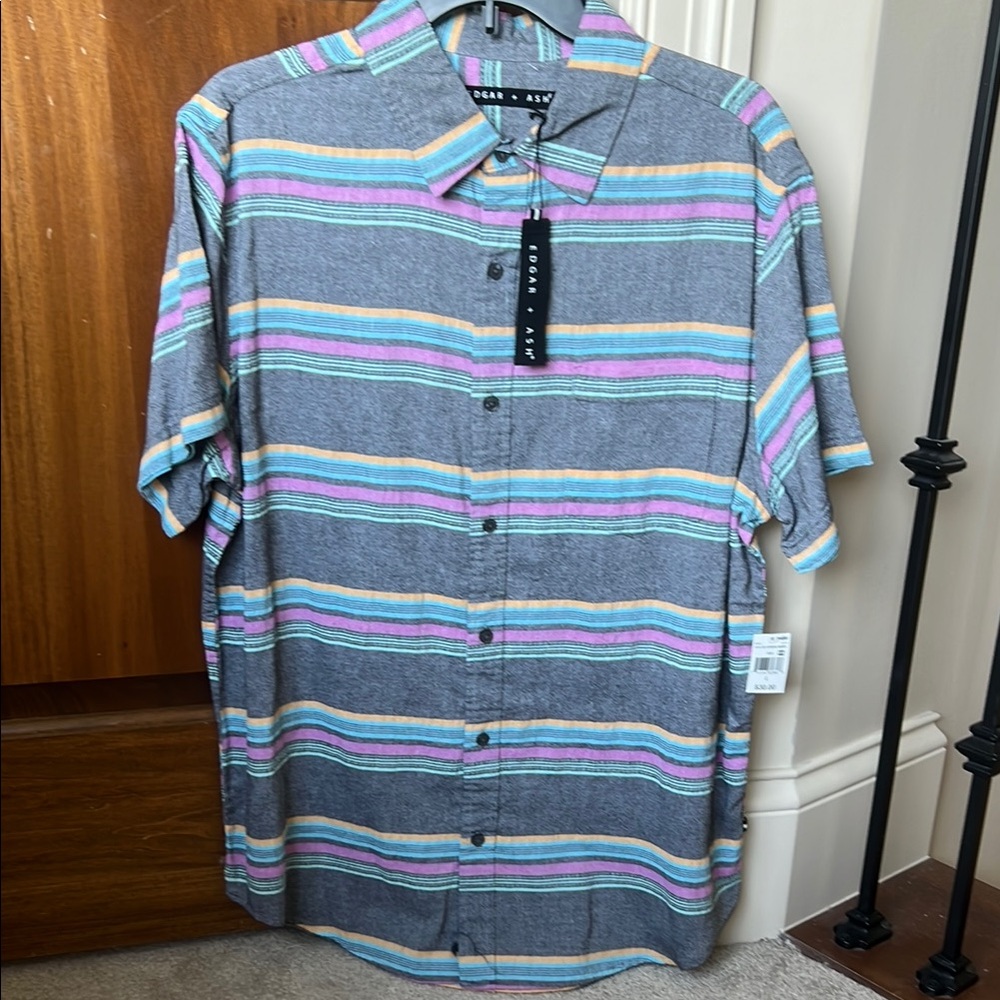 NWT Sz L Edgar & Ash Gray Striped Men's Button Down Shirt